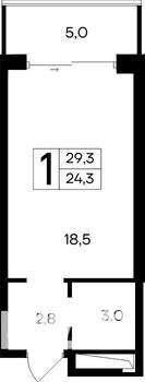 1-к квартира, строящийся дом, 29м2, 2/12 этаж