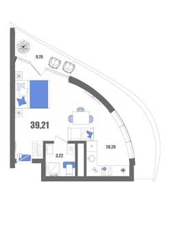 Студия квартира, строящийся дом, 39м2, 16/22 этаж