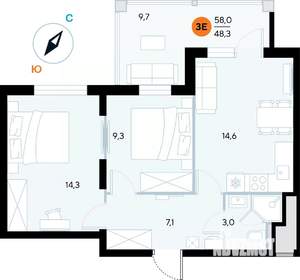 2-к квартира, строящийся дом, 58м2, 5/7 этаж