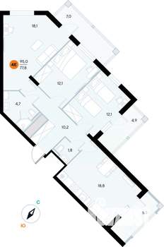 3-к квартира, строящийся дом, 94м2, 5/7 этаж