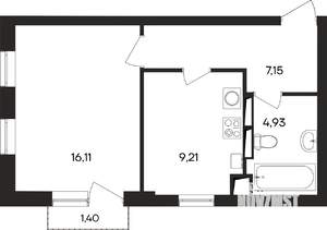 1-к квартира, строящийся дом, 39м2, 2/4 этаж