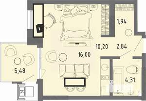 Студия квартира, вторичка, 37м2, 1/16 этаж