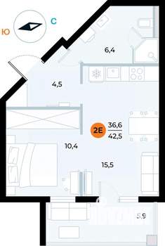 1-к квартира, вторичка, 43м2, 5/6 этаж