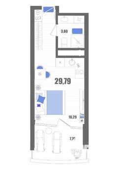 Студия квартира, строящийся дом, 30м2, 16/22 этаж