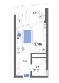 Студия квартира, строящийся дом, 27м2, 18/22 этаж