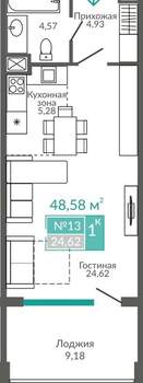 1-к квартира, вторичка, 49м2, 2/9 этаж