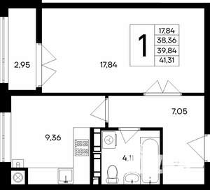 1-к квартира, строящийся дом, 41м2, 3/9 этаж