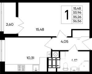 1-к квартира, строящийся дом, 37м2, 6/9 этаж