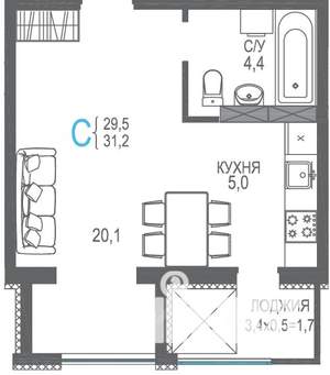 Студия квартира, строящийся дом, 33м2, 8/9 этаж