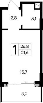 1-к квартира, строящийся дом, 27м2, 2/12 этаж