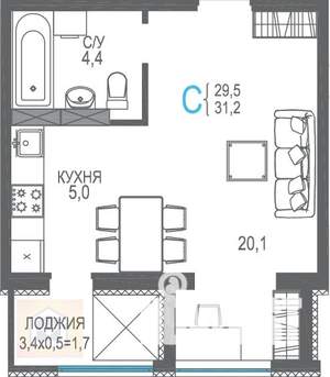 Студия квартира, вторичка, 31м2, 6/9 этаж