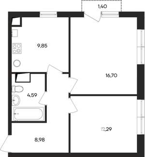 2-к квартира, строящийся дом, 54м2, 2/4 этаж