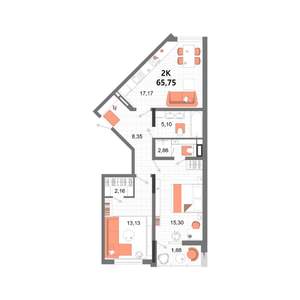 2-к квартира, строящийся дом, 66м2, 4/13 этаж