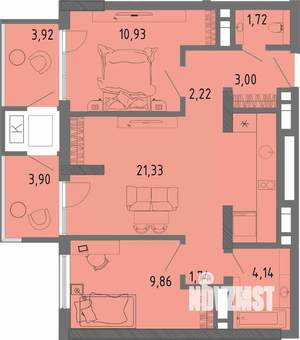 2-к квартира, вторичка, 57м2, 8/16 этаж