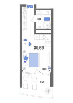 Студия квартира, вторичка, 31м2, 9/22 этаж