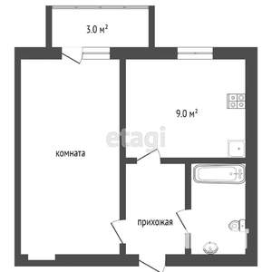 1-к квартира, вторичка, 39м2, 9/9 этаж