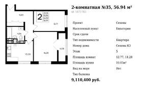 2-к квартира, вторичка, 57м2, 5/8 этаж