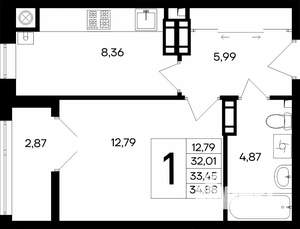1-к квартира, вторичка, 35м2, 8/8 этаж