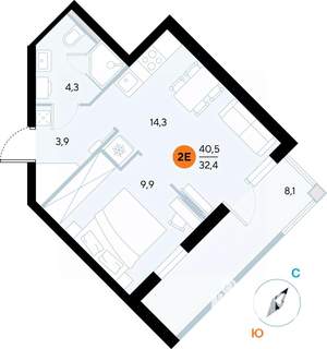1-к квартира, строящийся дом, 40м2, 3/7 этаж