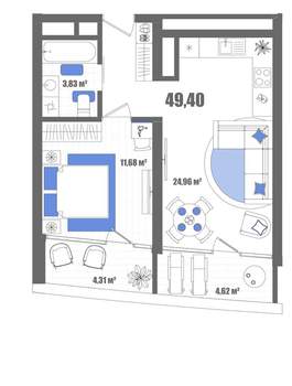 1-к квартира, вторичка, 49м2, 4/22 этаж