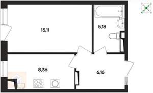 1-к квартира, вторичка, 35м2, 4/4 этаж