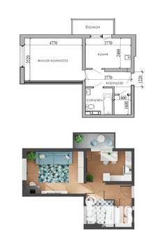 1-к квартира, сданный дом, 42м2, 6/12 этаж