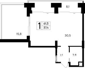1-к квартира, строящийся дом, 61м2, 8/12 этаж