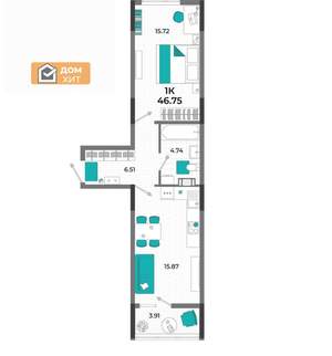 1-к квартира, вторичка, 47м2, 4/7 этаж