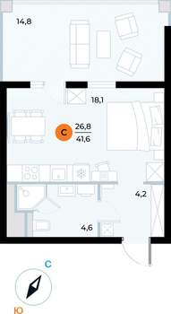 Студия квартира, строящийся дом, 42м2, 7/7 этаж