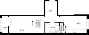 1-к квартира, вторичка, 43м2, 6/9 этаж