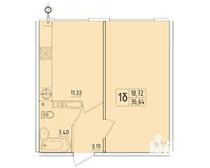 1-к квартира, вторичка, 37м2, 1/8 этаж