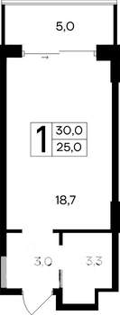 1-к квартира, строящийся дом, 30м2, 2/12 этаж