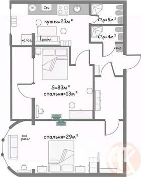 2-к квартира, вторичка, 80м2, 3/6 этаж