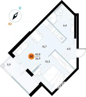 1-к квартира, строящийся дом, 42м2, 3/7 этаж