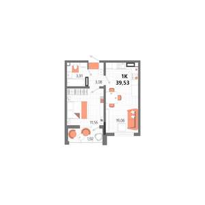 1-к квартира, строящийся дом, 40м2, 8/13 этаж