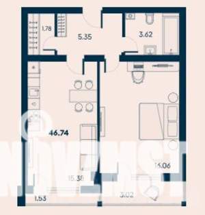 1-к квартира, вторичка, 44м2, 5/8 этаж