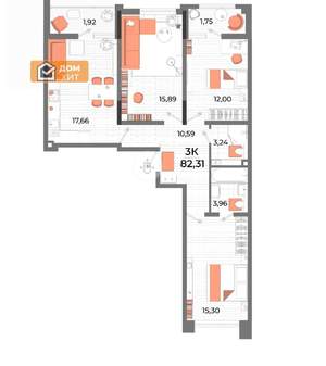3-к квартира, вторичка, 77м2, 7/13 этаж
