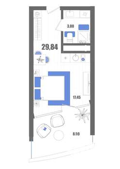 Студия квартира, строящийся дом, 30м2, 13/22 этаж