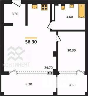 1-к квартира, вторичка, 56м2, 3/4 этаж