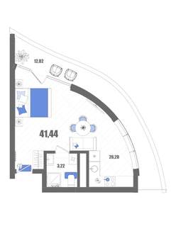 Студия квартира, строящийся дом, 41м2, 12/22 этаж