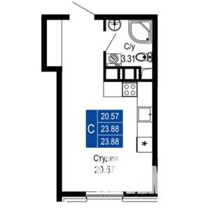 1-к квартира, вторичка, 24м2, 1/14 этаж