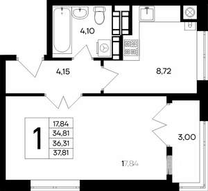 1-к квартира, строящийся дом, 37м2, 4/9 этаж