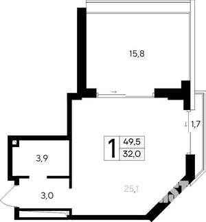 1-к квартира, вторичка, 50м2, 11/12 этаж