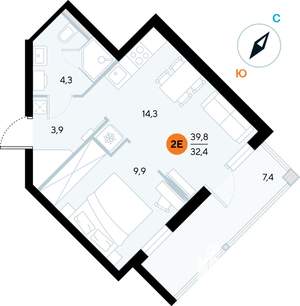 1-к квартира, строящийся дом, 40м2, 5/7 этаж