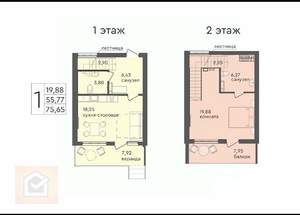 2-к квартира, вторичка, 76м2, 1/2 этаж