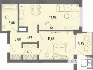 1-к квартира, вторичка, 44м2, 3/16 этаж