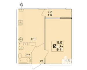 1-к квартира, вторичка, 35м2, 7/8 этаж