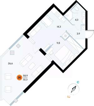 1-к квартира, строящийся дом, 59м2, 1/7 этаж