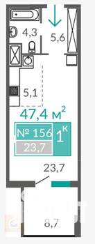 1-к квартира, вторичка, 47м2, 9/10 этаж