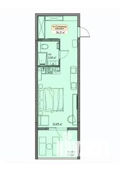 Студия квартира, вторичка, 36м2, 3/9 этаж